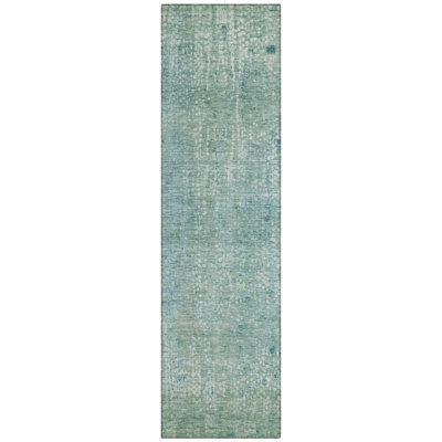 Machine Washable Indoor/Outdoor Xhevrie Teal Rug