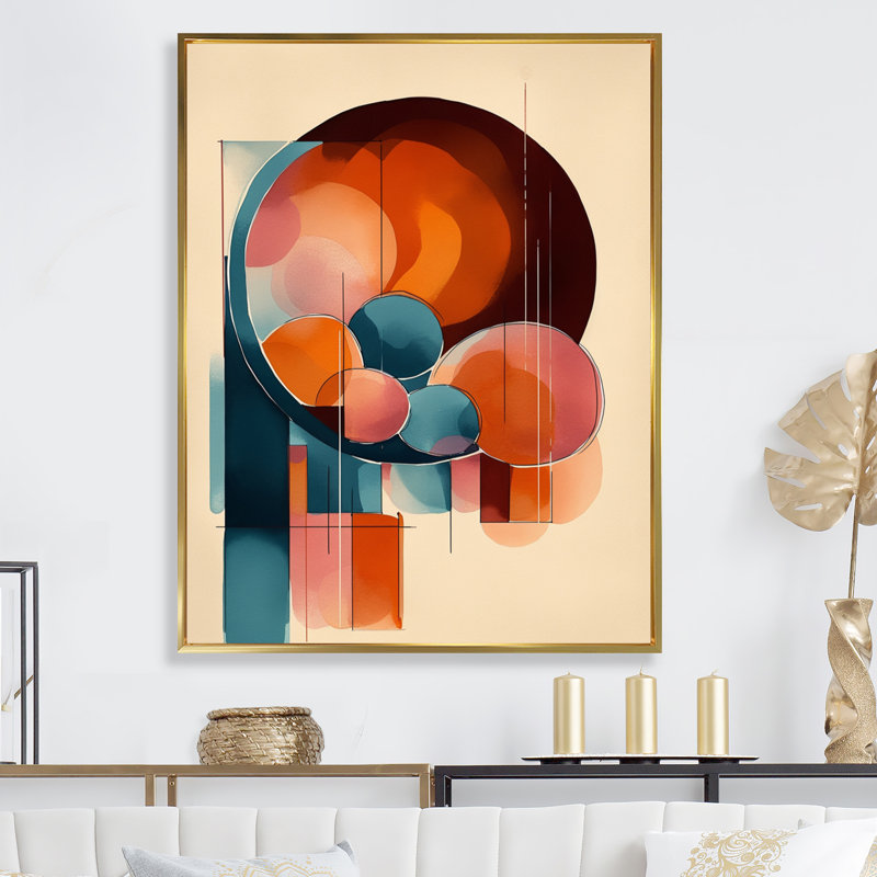 «Ferree Abstract Shapes And Line Artwork II», reproduction sur toile, H 40 po x l 30 po x P 1,5 po, Cadre flottant doré