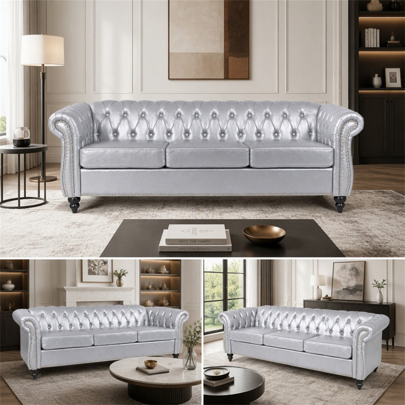 Canapé Chesterfield à accoudoirs roulés 3 places 84,65 po
