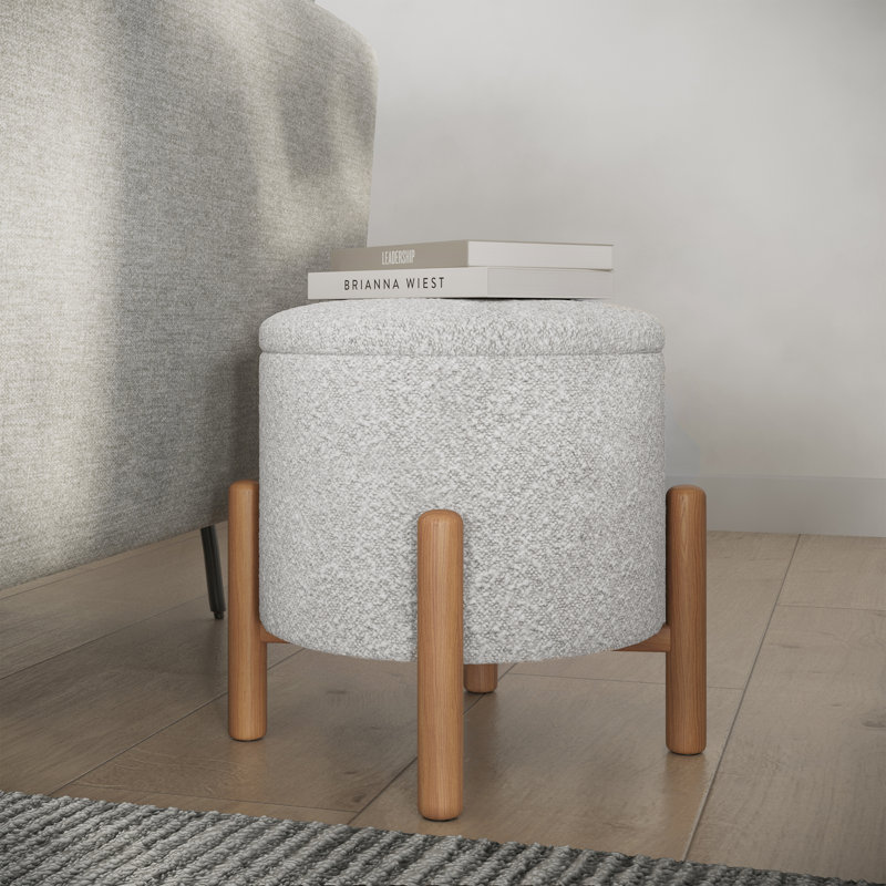 Lavish Home Round Storage Ottoman, Light Gray, Light Gray 