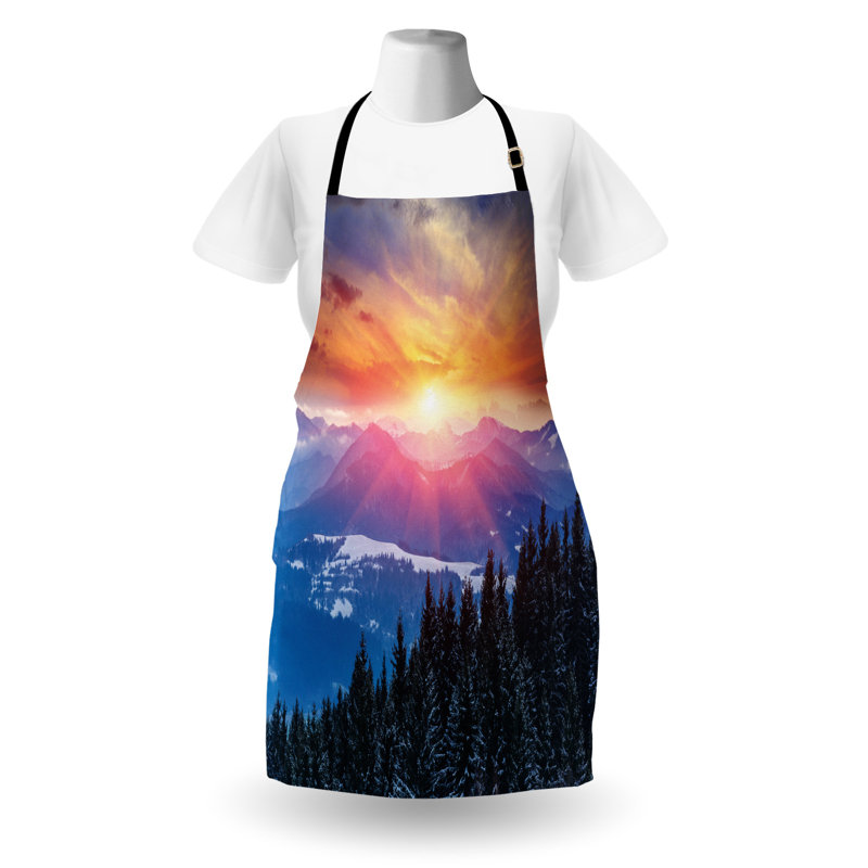 Tablier de préparation pour la forêt unisexe, Sunset in Mountains, taille adulte, bleu orange