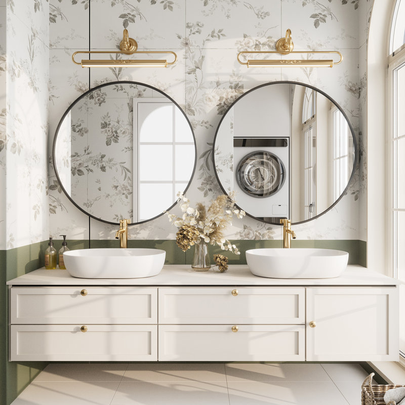 Molly Easy French Cleat Mounting Metal Alloy Wall Round Vanity And Dresser Bathroom Mirror, Black, 30" x 30"