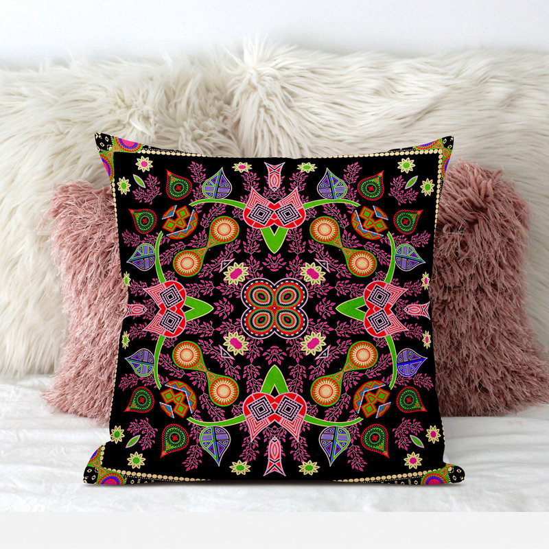 Indoor / Outdoor Paisley Square Cushion, 66cm H x 66cm W, Black/Gold/Pink