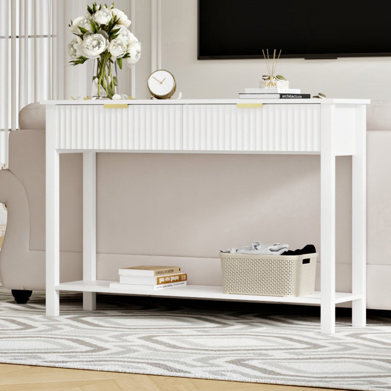Console 47 po avec 2 tiroirs et tablette de rangement, blanc