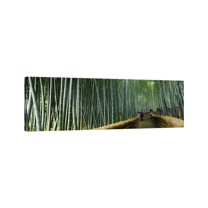 Stepped Walkway Passing Through a Bamboo Forest, Arashiyama, Kyoto Prefecture 1 Piece Wrapped Canvas Panoramic Wall Art