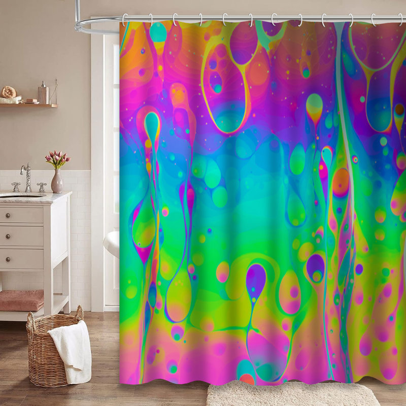 Rideau de douche irisé avec 12 crochets psychédéliques, L 72 po x l 78 po