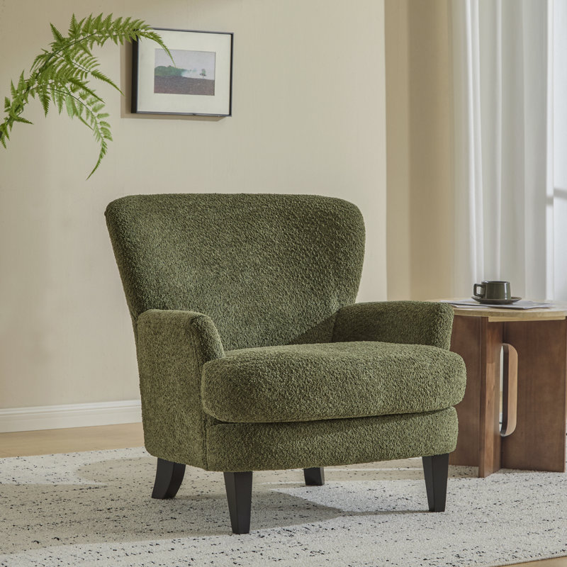 Fauteuil club rembourré Fleckenstein Boucle, Vert olive