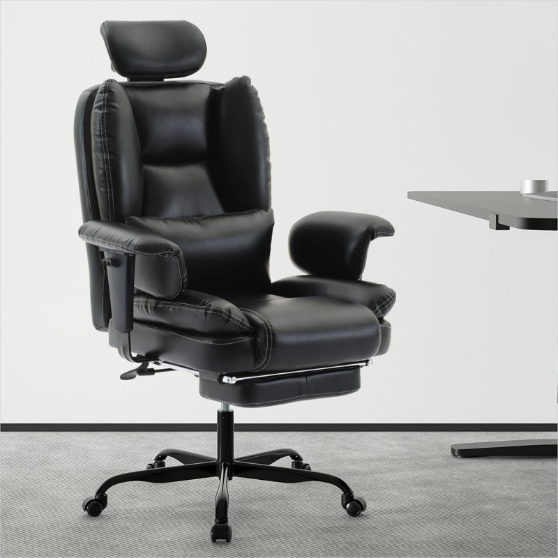 Bureau avec structure en acier et siège rembourré, avec cadre en acier et appui-tête réglable
