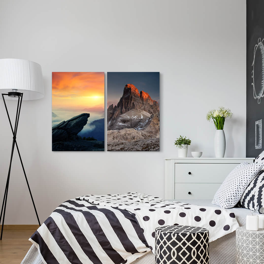 2-tlg. Leinwandbilder-Set - Fotografie „Dolomites Mountains Rocks Sunset”