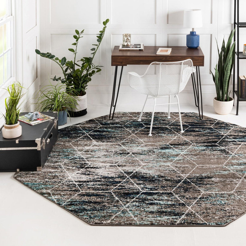 Johnstonville Geometric Gray Area Rug, Octagon 4'1" x 4'1"