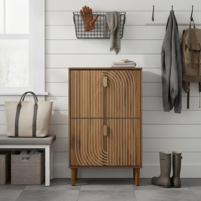 Armoire à chaussures moderne minimaliste de 23,6 po avec tiroir rabattable et poignée en métal