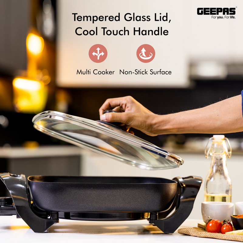 Geepas Non Stick Electric Skillet with Glass Lid
