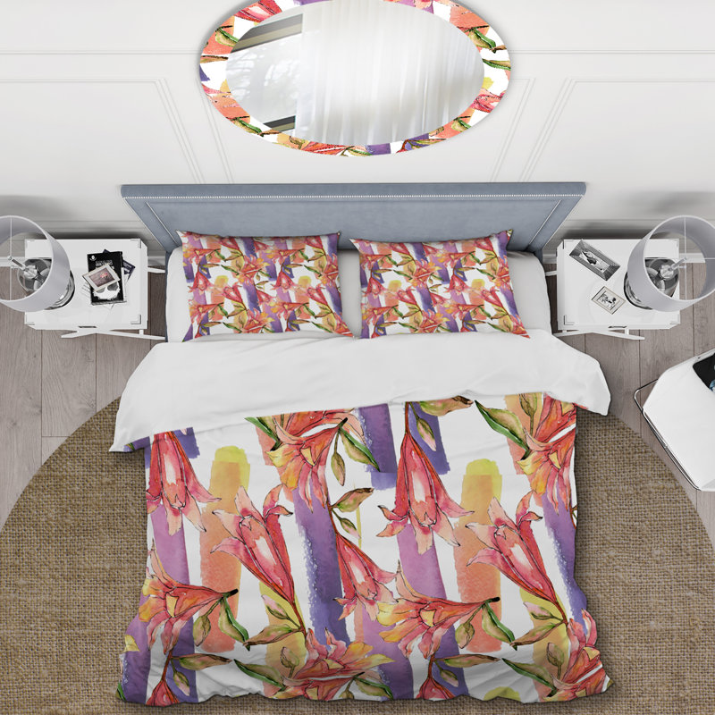 Multicolore fleur tropicale - ensemble de housse de couette floral - polyester microfibre