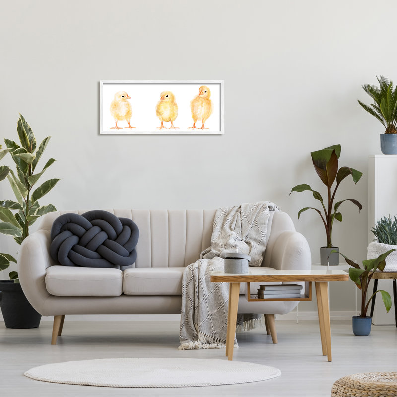 «Baby Chick Trio Watercolor Kids 'Wild Animals» par Fox Hollow Studios - Peinture, H 13 po x l 30 po x P 1,5 po