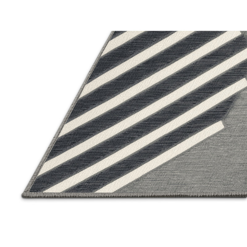 Washable Pearl Gray White Striped Area Rug, Round 6'