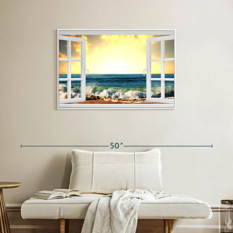 Fenêtre sur Samoset ondulé, Cadre flottant blanc, 37 po x 25 po