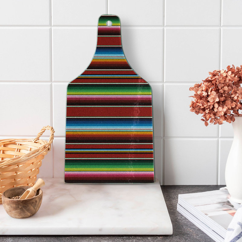 Ambesonne Cinco de Mayo Tempered Glass Cutting Board Vertical Lines Design Multicolor