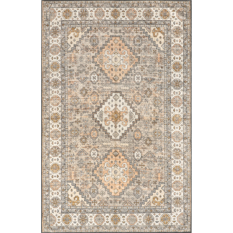 Kesia SpinClean Vintage Bordered Machine Washable Area Rug, Rectangle 4' x 6'