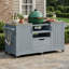 Chariot-îlot de cuisine en bois massif 66,5 po, plateau en acier inoxydable, compatible avec Big Green Egg et Kamado Joe, gris-bleu
