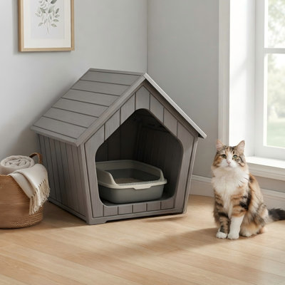 Hidden Cat Litter Box Enclosure, Resin Cat House with Ventilation Openings for Indoor and Outdoor Use