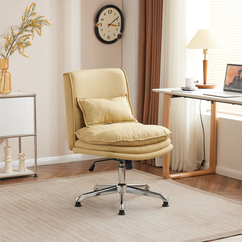 Upholstered Armless Task Office Chair without Wheels, Yellow 