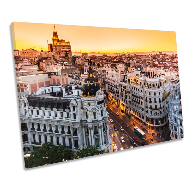 X1344 Madrid City Sunset Spain - Wrapped Canvas Print, 30.5cm H x 45.7cm W x 2cm D