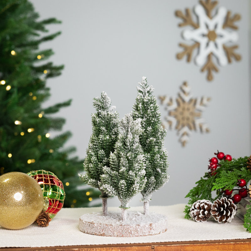 Frosted Trio Of Pine Trees Christmas Decoration - 8" - Unlit