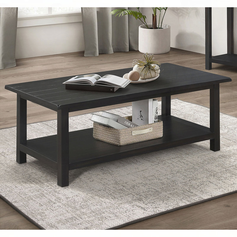 Table basse en bois avec tablette, Noir patiné