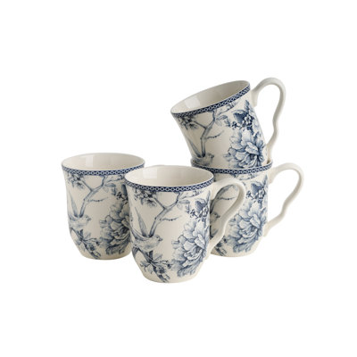 Ensemble de 4 tasses en porcelaine bleue 222 Fifth Adelaide de 14 onces, va au micro-ondes et au lave-vaisselle