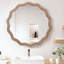 Miroir mural rond ondulé, cadre en bois festonné