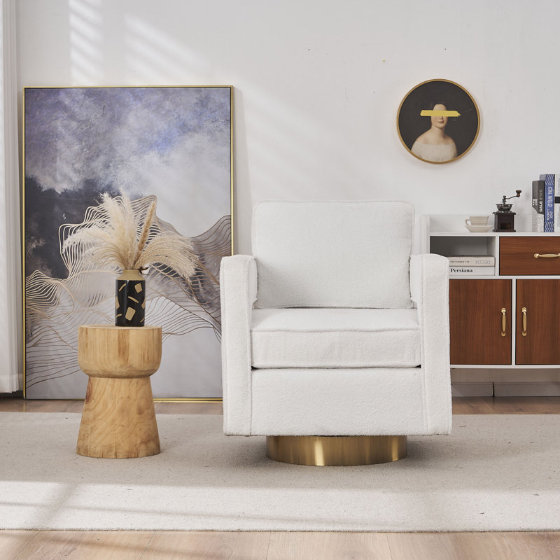 Modern Accent Swivel Barrel Chair For Living Room, White Faux Fur
