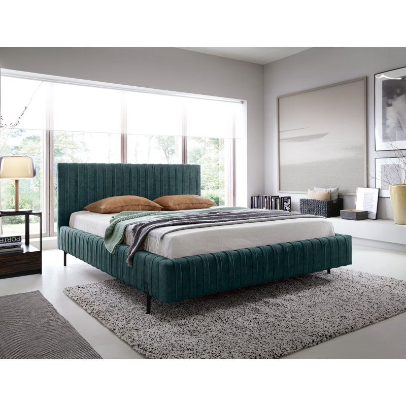 Molette Upholstered Bed, Dark Green, European Double (140 x 200cm)
