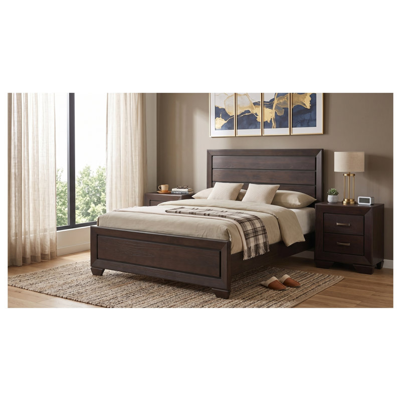 Ensemble de chambre à coucher 3 pièces Brennan Dark Cocoa Eastern King avec lit à panneaux et deux tables de chevet