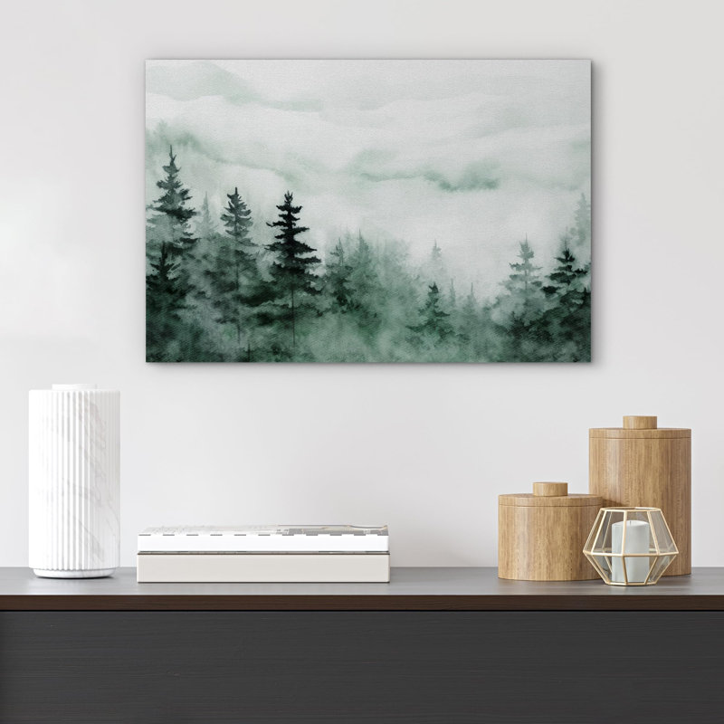 Paysage de forêt Woodland «Foggy Forest Whispers Mystical Pines» sur, Toile tendue, H 24 po x l 36 po