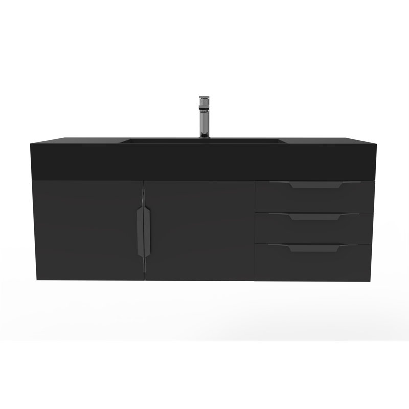 Meuble-lavabo mural simple 48 po avec comptoir à surface solide 48 po, Noir, Gris, Noir