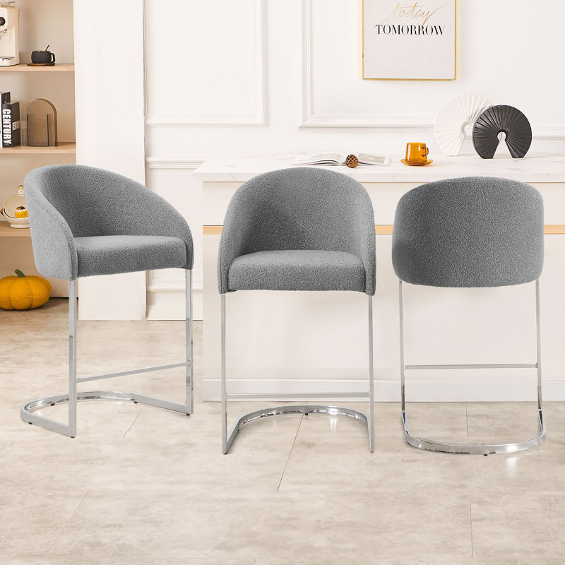26" Upholstered Barrel Counter Height Bar Stool, Grey