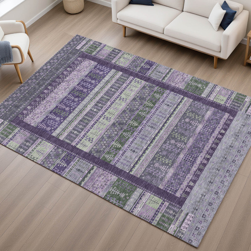 Premium Machine Washable Mayfield AMF2160 Striped Rug, Rectangle 8' x 10', Purple