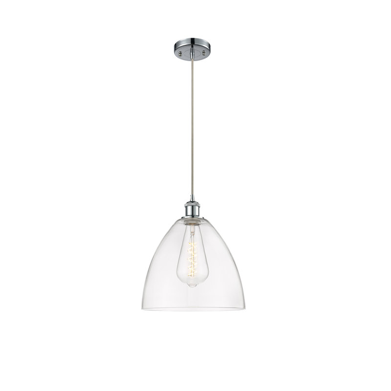 Haruka 1 - Light Single Pendant, 14.75" H x 12" W x 12" D, Clear, Polished Chrome