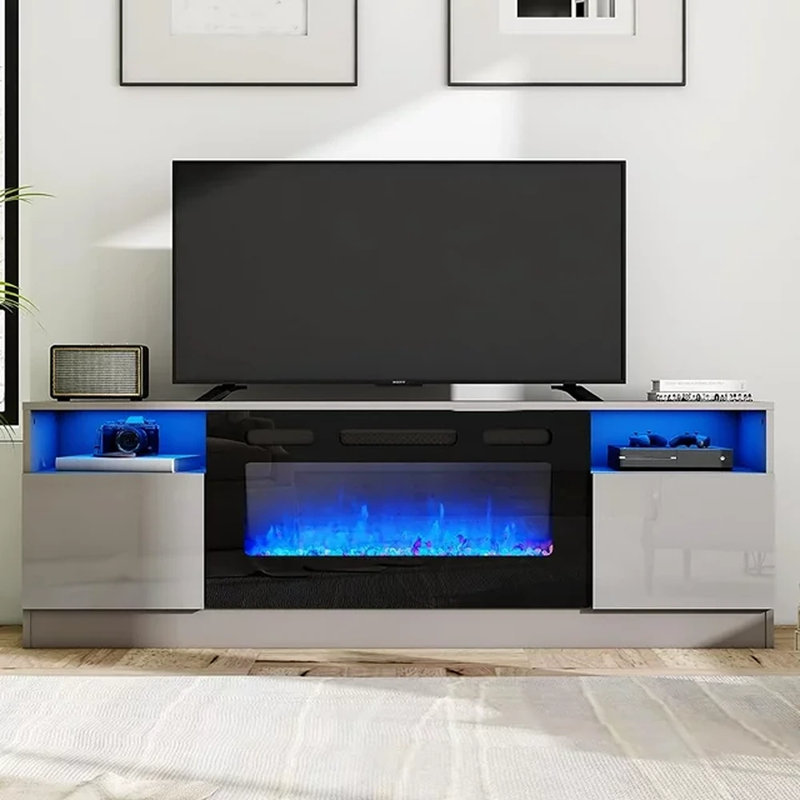 Meuble télé avec foyer électrique Bhhatu, Noir / blanc, L 70 po