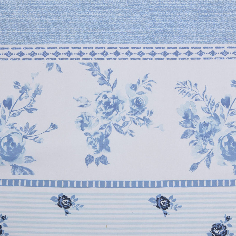 Housse de couette à motif floral et rayé bleu / double, 100%, microfibre captivante à fermeture à boutons, Bleu