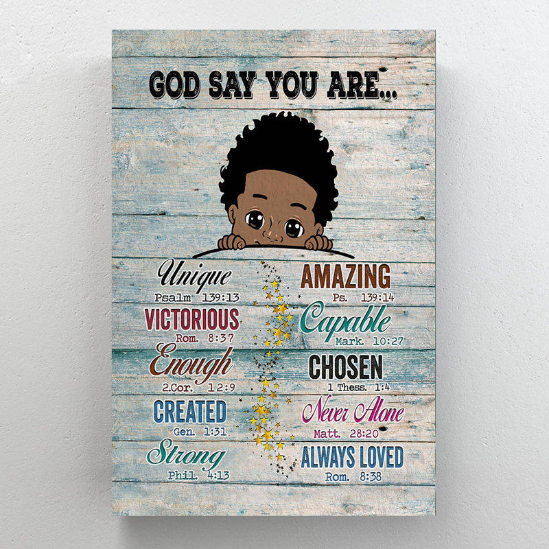 «Baby Black Boy - God Says You Are Special Lived Unique…», reproduction d'art graphique sur toile tendue 1 pièce