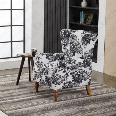 Ensemble de table basse et de fauteuils de style rétro de luxe, une chaise de lecture à haut dossier (blanc antique + gris) et une table basse en bois massif (ton noyer), convenant aux salons et aux chambres à coucher