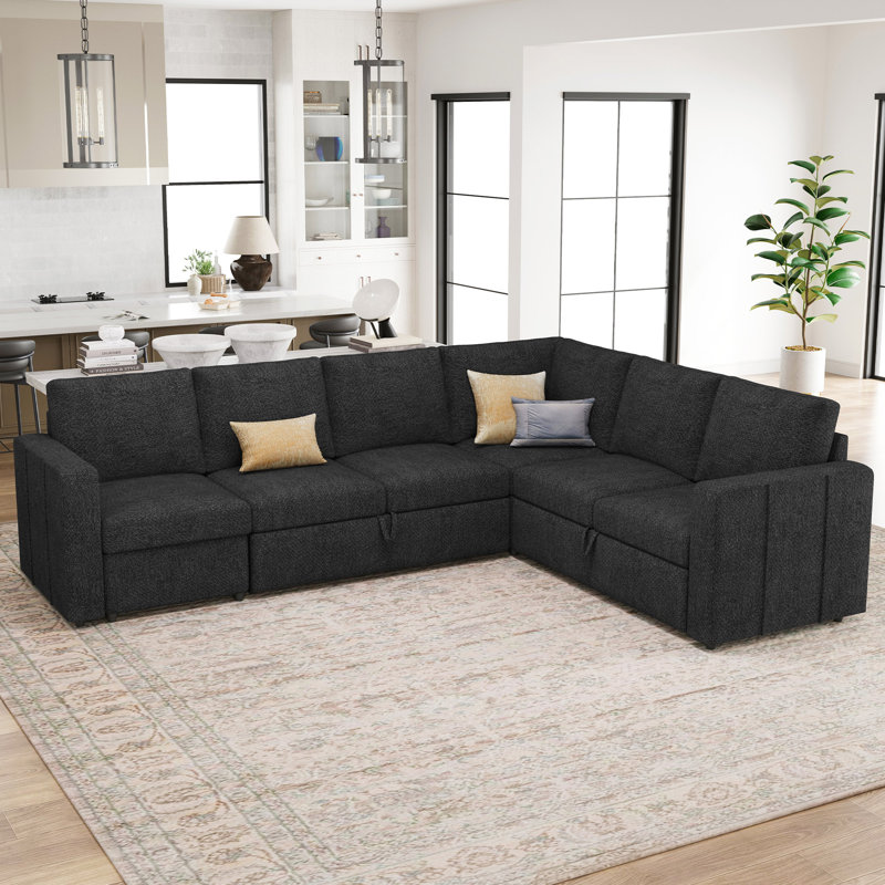 L-Shaped Modular Sleeper Sectional, Chenille - Dark Gray