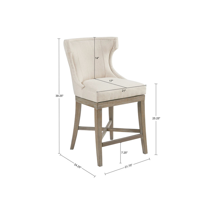 Tabouret - dossier H 14 po, métal, siège de comptoir rotatif crème à 360 degrés P 1,75 po, pieds H 25,25 po