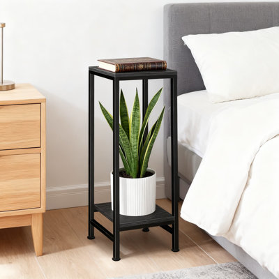 2-Tier Indoor Outdoor Plant Stand With Metal Frame And Wood Pattern Trays, Heavy Duty Plant Shelf For Corner Display In Living Room, Patio, And Balcon by Arlmont & Co.