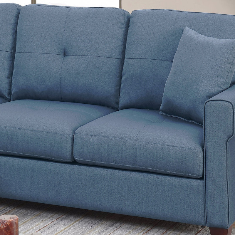 Canapé modulaire réversible en polyfibre bleu capitonné