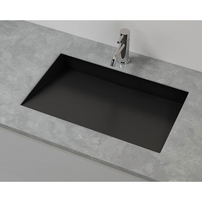 Badeloft 25.2" x 16.1" Rectangular Stone Resin Undermount Ramp Bathroom Sink UB-04-L-GBLK in Glossy Black