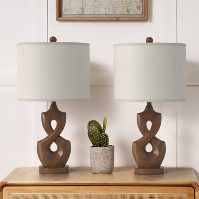 Aliya 24" Modern Wood Grain Colour Resin Table Lamp with 3-Way Dimmable Light and USB Port