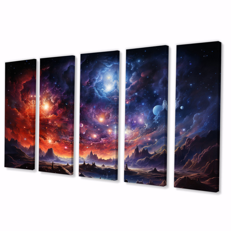 «Galaxy Celestial Fireworks IV», reproduction d'art sur toile - 5 panneaux égaux