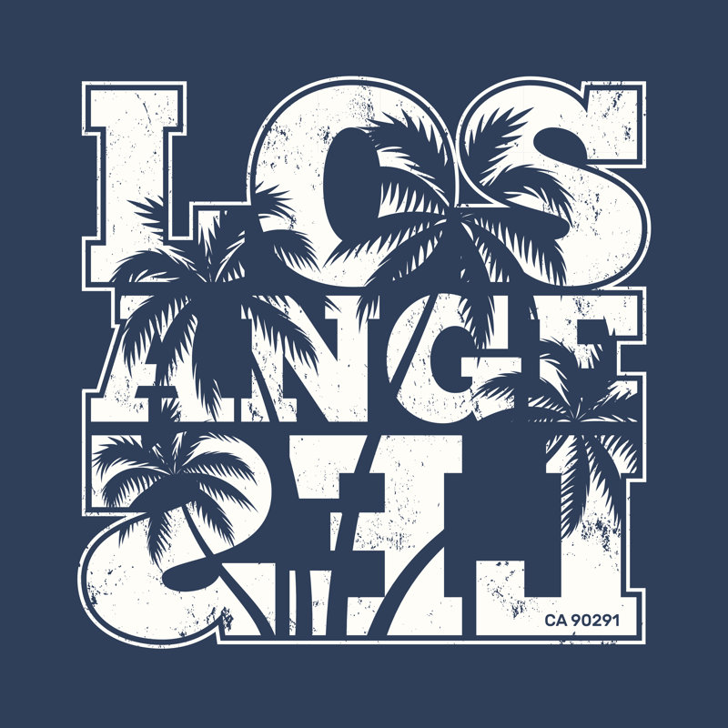 Los Angeles Tee Print With Palm Trees - Wrapped Canvas Print, 30cm H x 30cm W x 3.8 cm D